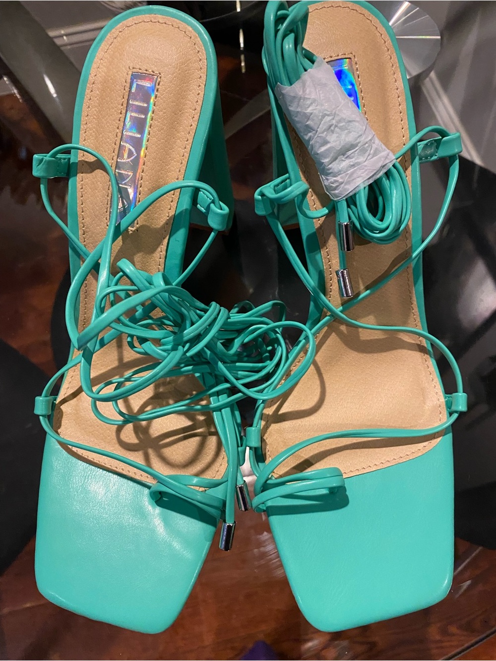 NEW women’s teal Lace-Up Block Heel Sandals size 10 - Picture 2 of 7